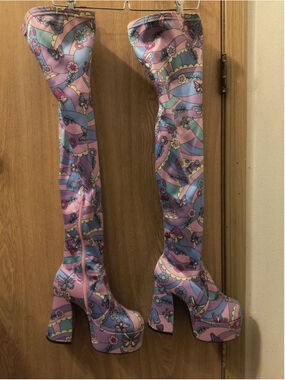 Dolls Kill Current Mood Psychedelic Fairytale Double Stack Platform Boots Size 9